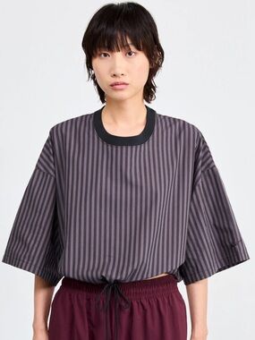 Nike Black and Gray Striped oversized fit top